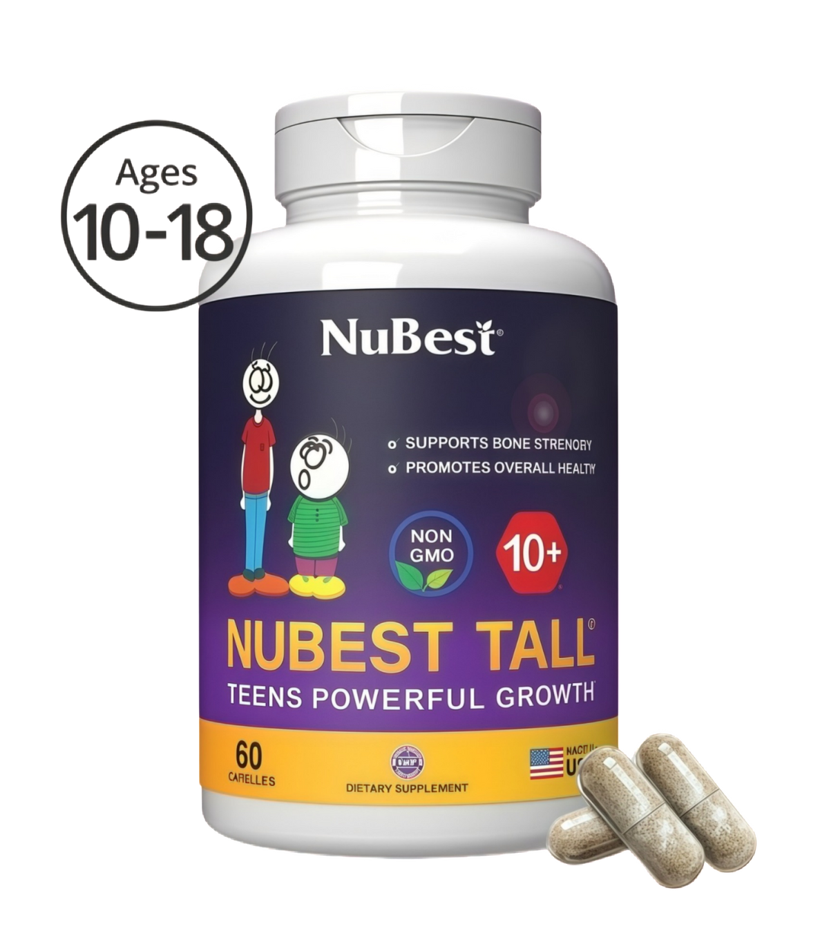 NuBest Tall 10+ Growth Support Vitamins for Kids & Teens, 60 Capsules